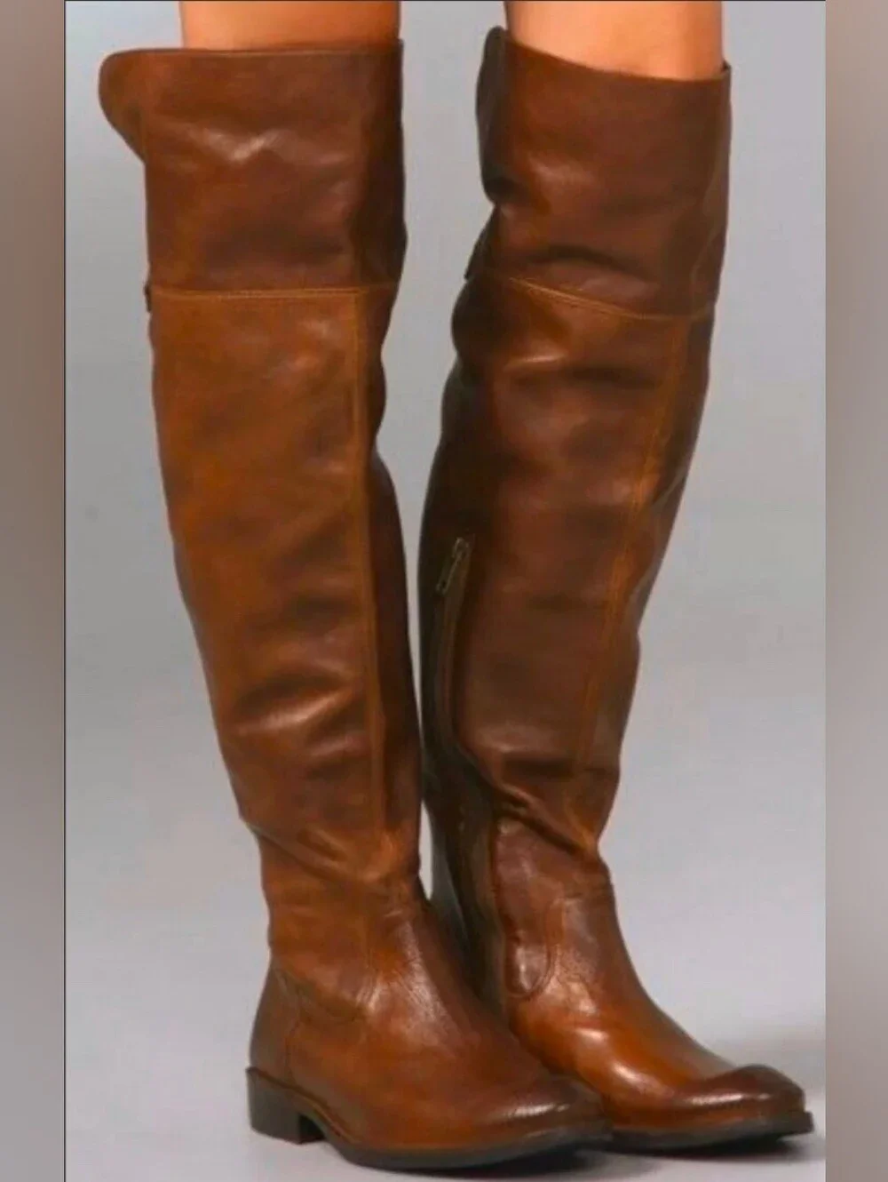 Frye Shirley Over-The-Knee Boots Cognac Leather In Size 6
